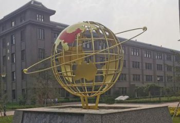 公園地球儀雕塑，噴砂發(fā)光雕塑，鑄銅工藝