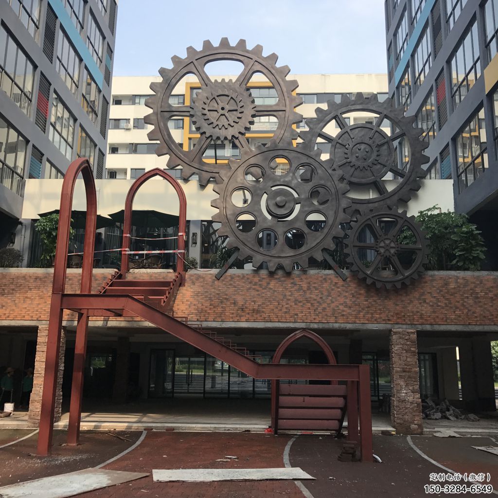 創(chuàng)意齒輪雕塑 啞光工業(yè)雕塑 公園機械雕塑
