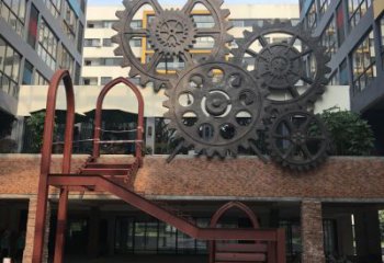 創(chuàng)意齒輪雕塑 啞光工業(yè)雕塑 公園機械雕塑